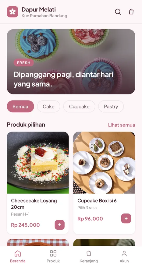 Contoh tampilan toko Dapur Melati, kategori Kue dan bakery
