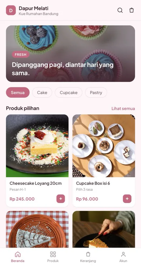 Contoh tampilan toko Dapur Melati, kategori Kue dan bakery
