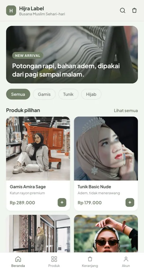 Contoh tampilan toko Hijra Label, kategori Fashion muslim