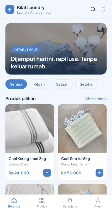 Contoh tampilan toko Kilat Laundry, kategori Jasa laundry