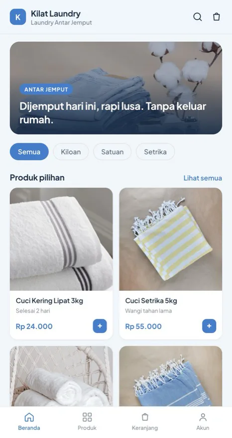 Contoh tampilan toko Kilat Laundry, kategori Jasa laundry