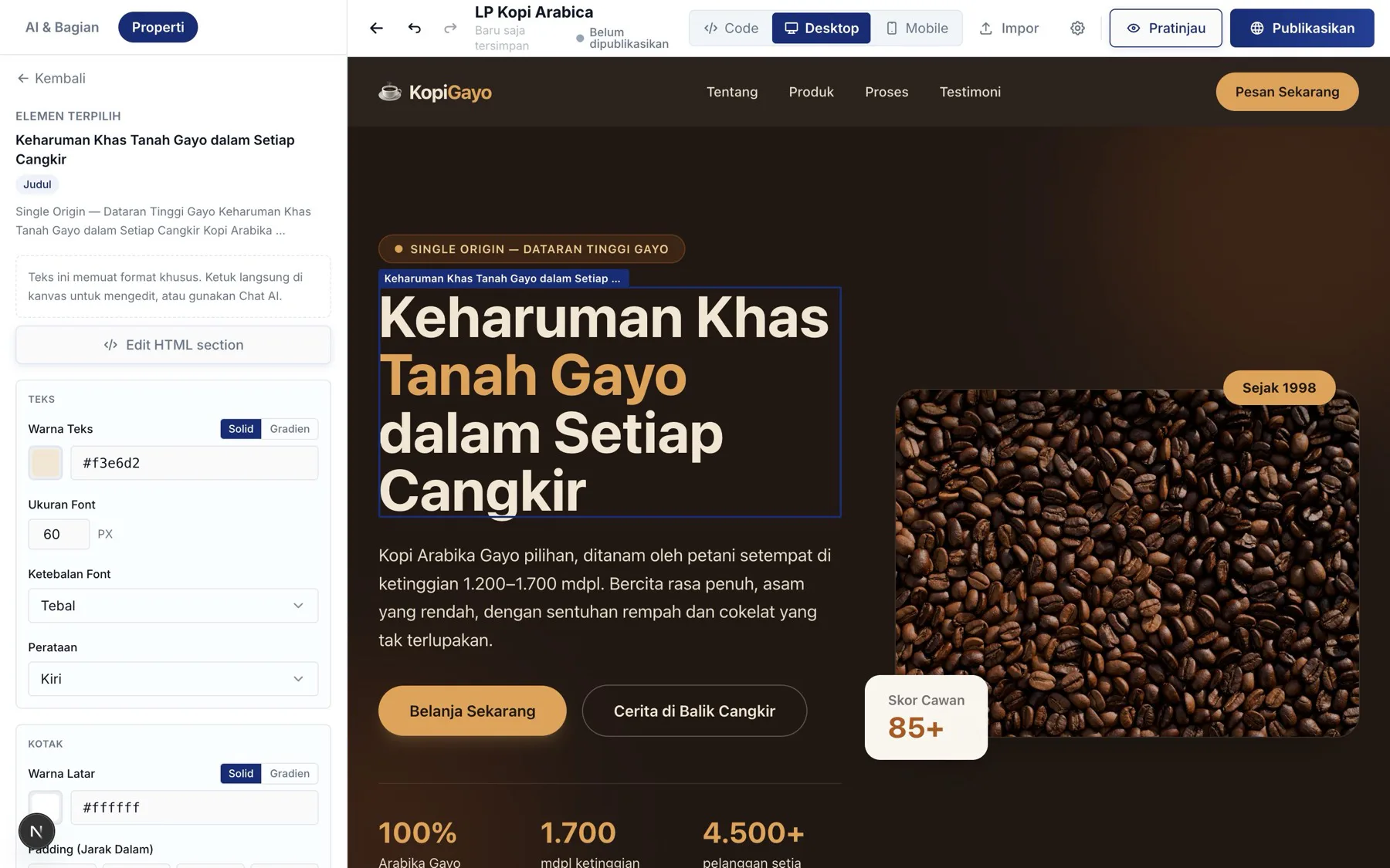 Tampilan editor blok Klosing
