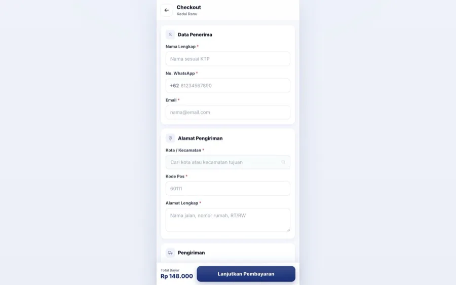 Halaman checkout toko Klosing dengan ringkasan pesanan dan total bayar